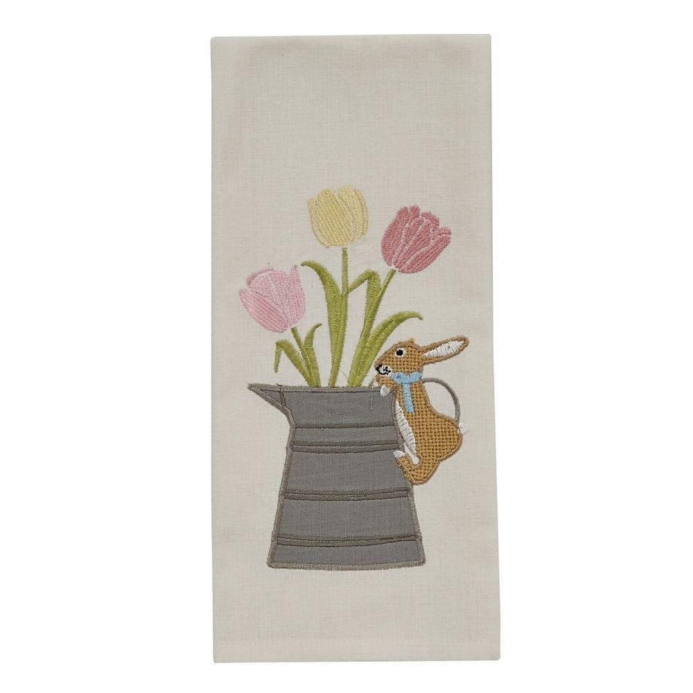 Appliqued & Embroidered Burlap Bunny & Tulips Decorative Towel-Park Designs-The Village Merchant