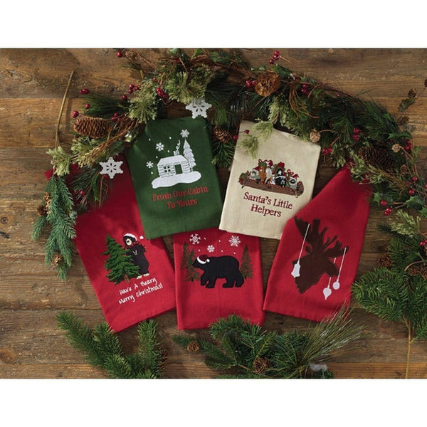 Holiday Kitchen Towels Woodland Deer Bear Christmas decor Cabin Lodge  Decoration