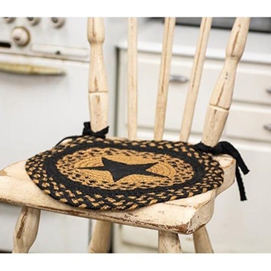 Black Star Braided Jute Chair Pad 15&quot; Diameter Round-Craft Wholesalers-The Village Merchant