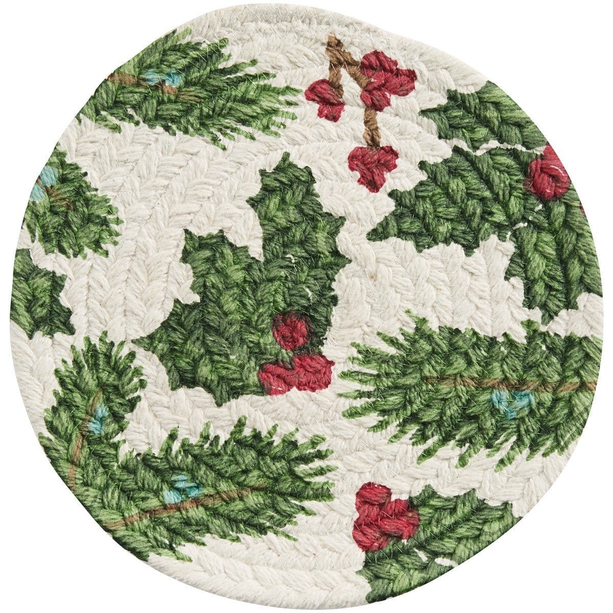 Boughs of Holly Braided Trivet Round-Park Designs-The Village Merchant