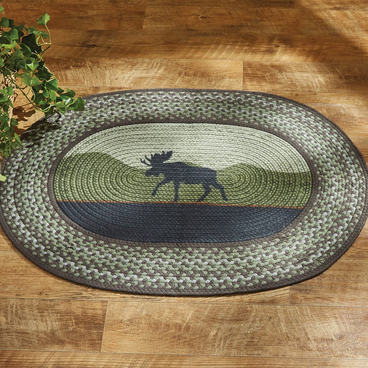 Braided &amp; Printed Moose Rug 32&quot; X 42&quot; Oval