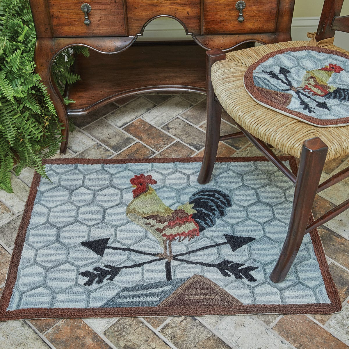 Break Of Day Rooster Hooked Rug 24&quot; X 36&quot; Rectangle