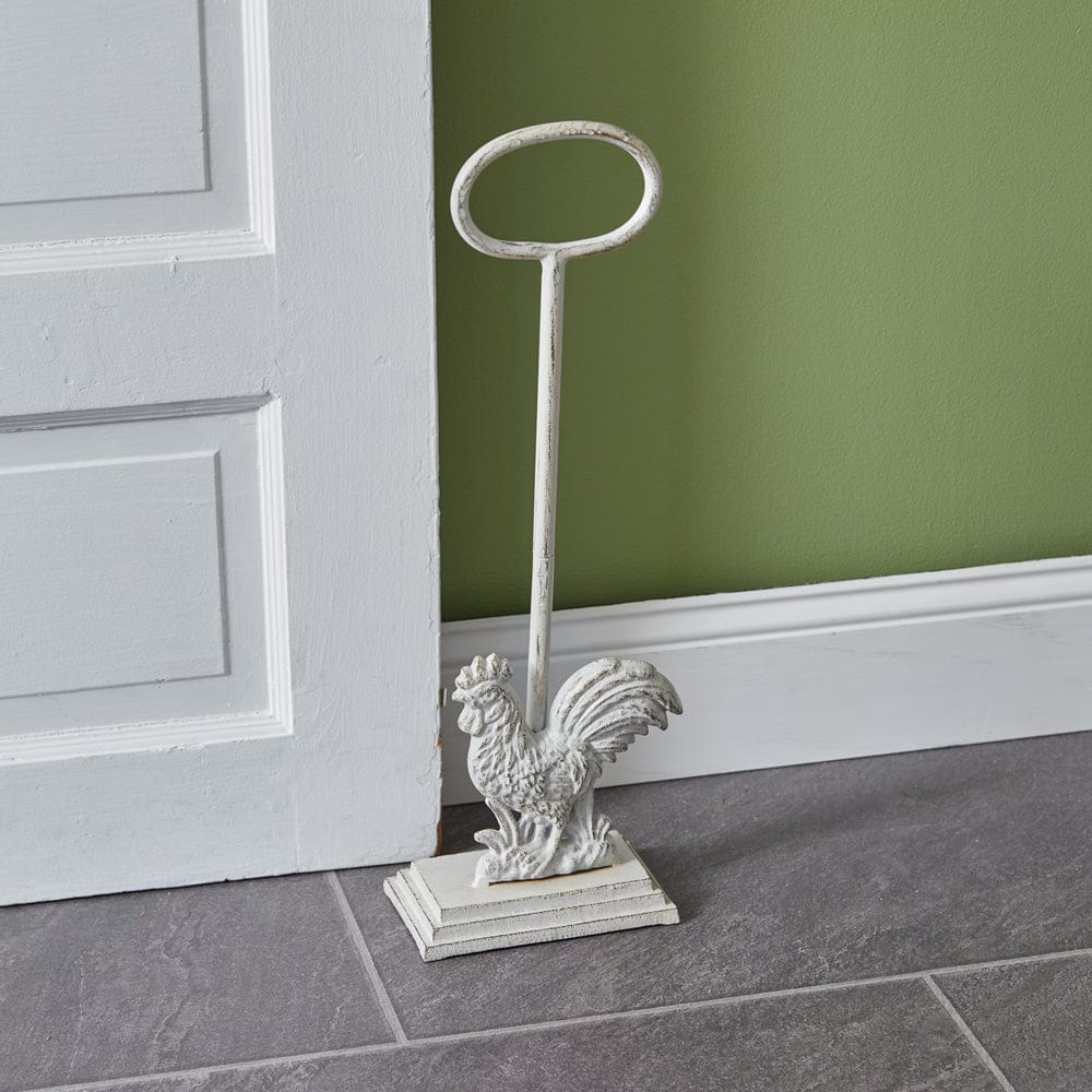 Cast Iron White Rooster Door Stop With Handle