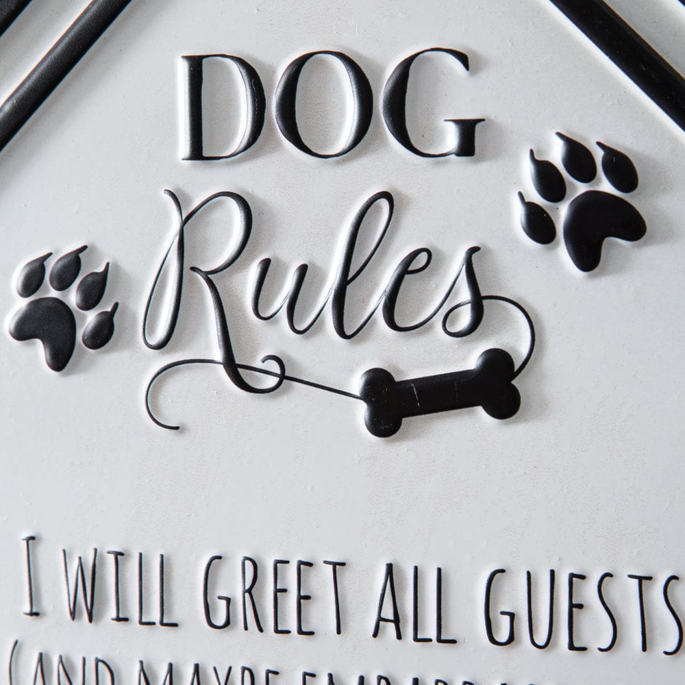Dog Rules Embossed Metal Sign