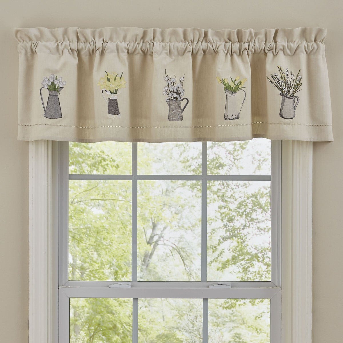 Embroidered pitcher with flowers Valance 14&quot; High Lined-Park Designs-The Village Merchant