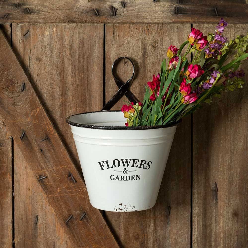 Enamelware Flowers &amp; Garden Wall Bucket / Planter-CTW Home-The Village Merchant