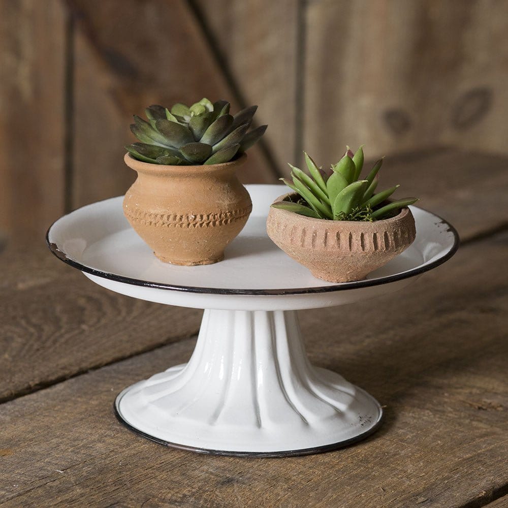 Enamelware Small Round Pedestal Stand For Display &amp; Serving-CTW Home-The Village Merchant