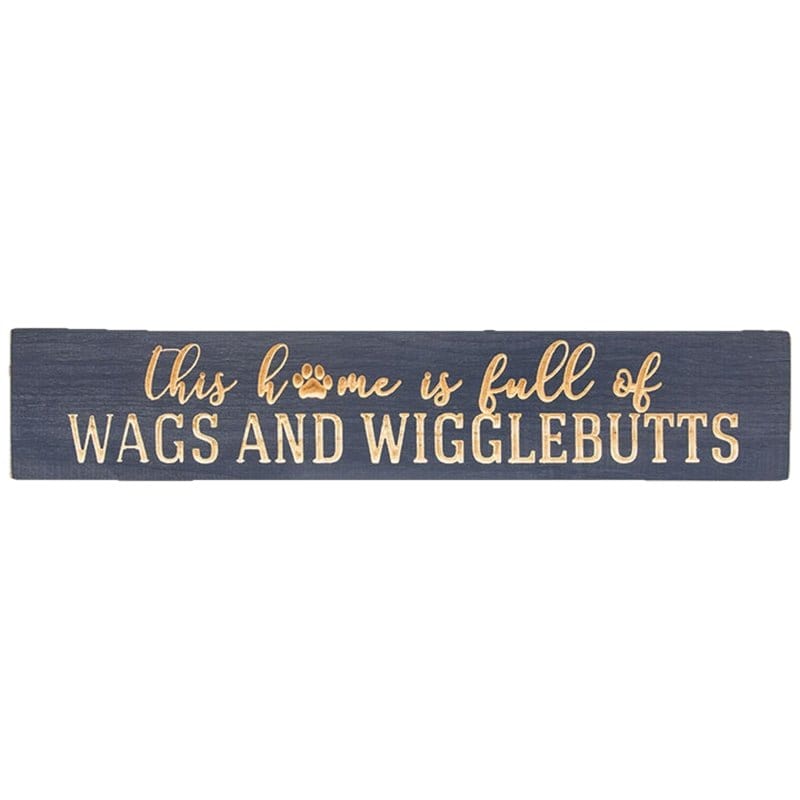 Engraved Wood Sign - This Home Is Full of Wags &amp; Wigglebutts 18&quot; Wide-CWI Gifts-The Village Merchant