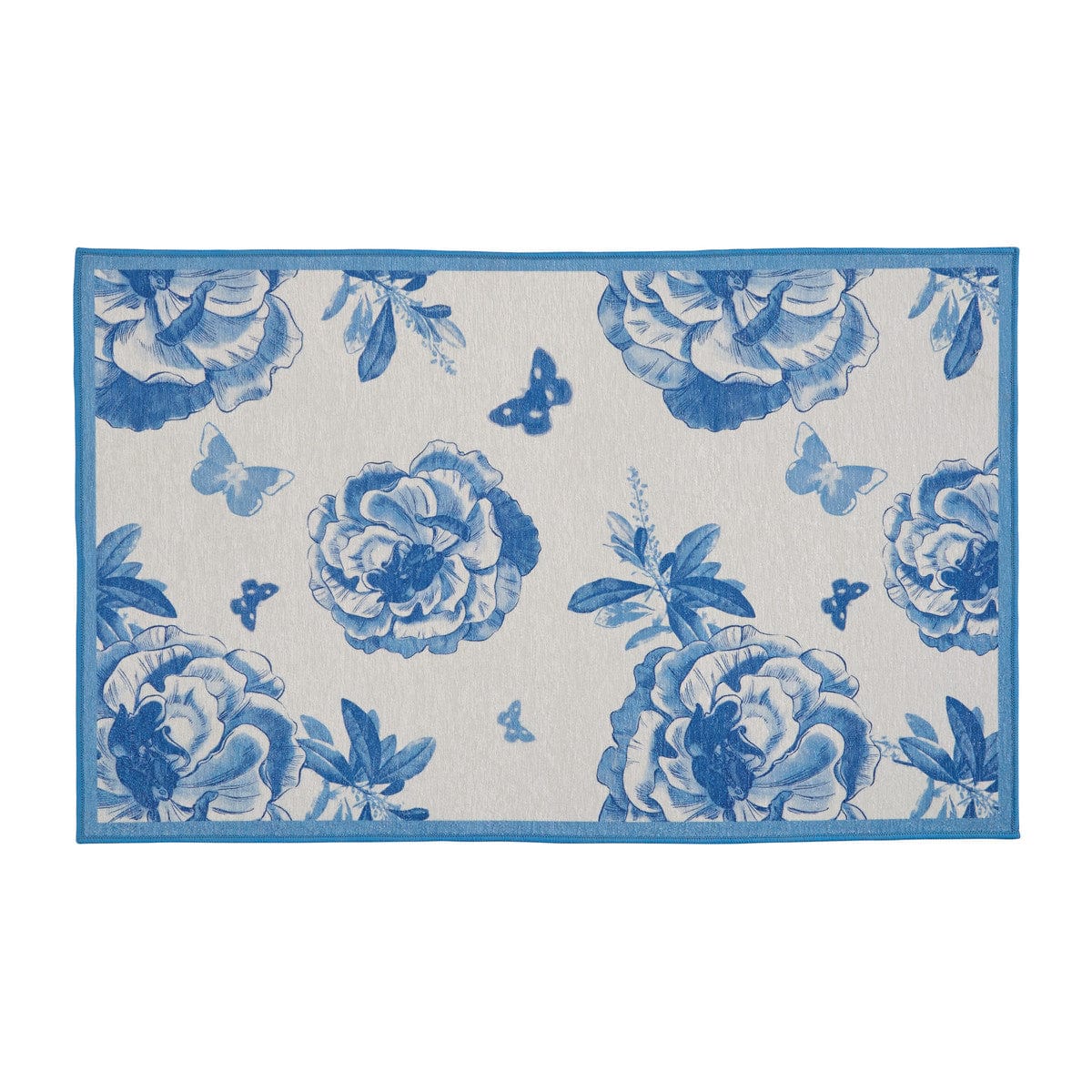 Florals And Flitters - Blue Printed Rug 24&quot; X 38&quot; Rectangle