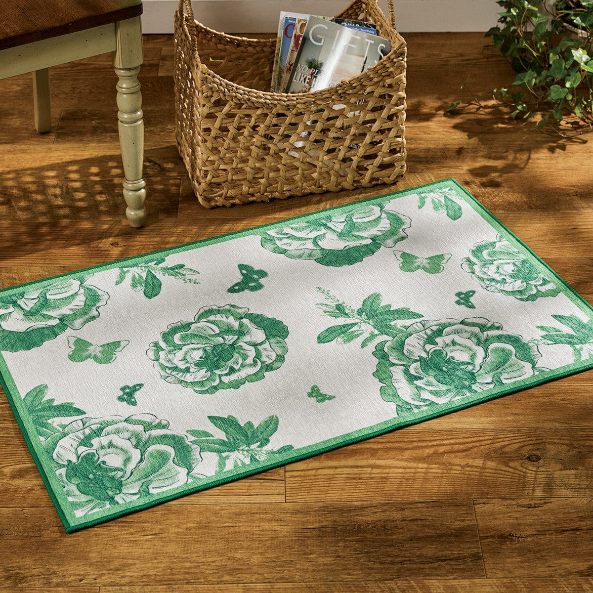Florals And Flitters - Green Printed Rug 24&quot; X 38&quot; Rectangle