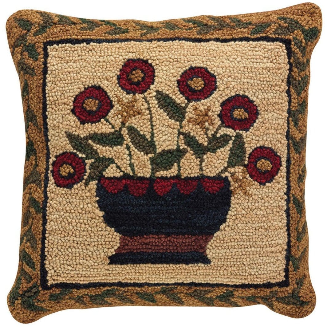 Flower Basket Hooked Pillow 18&quot; x 18&quot; Square-Park Designs-The Village Merchant