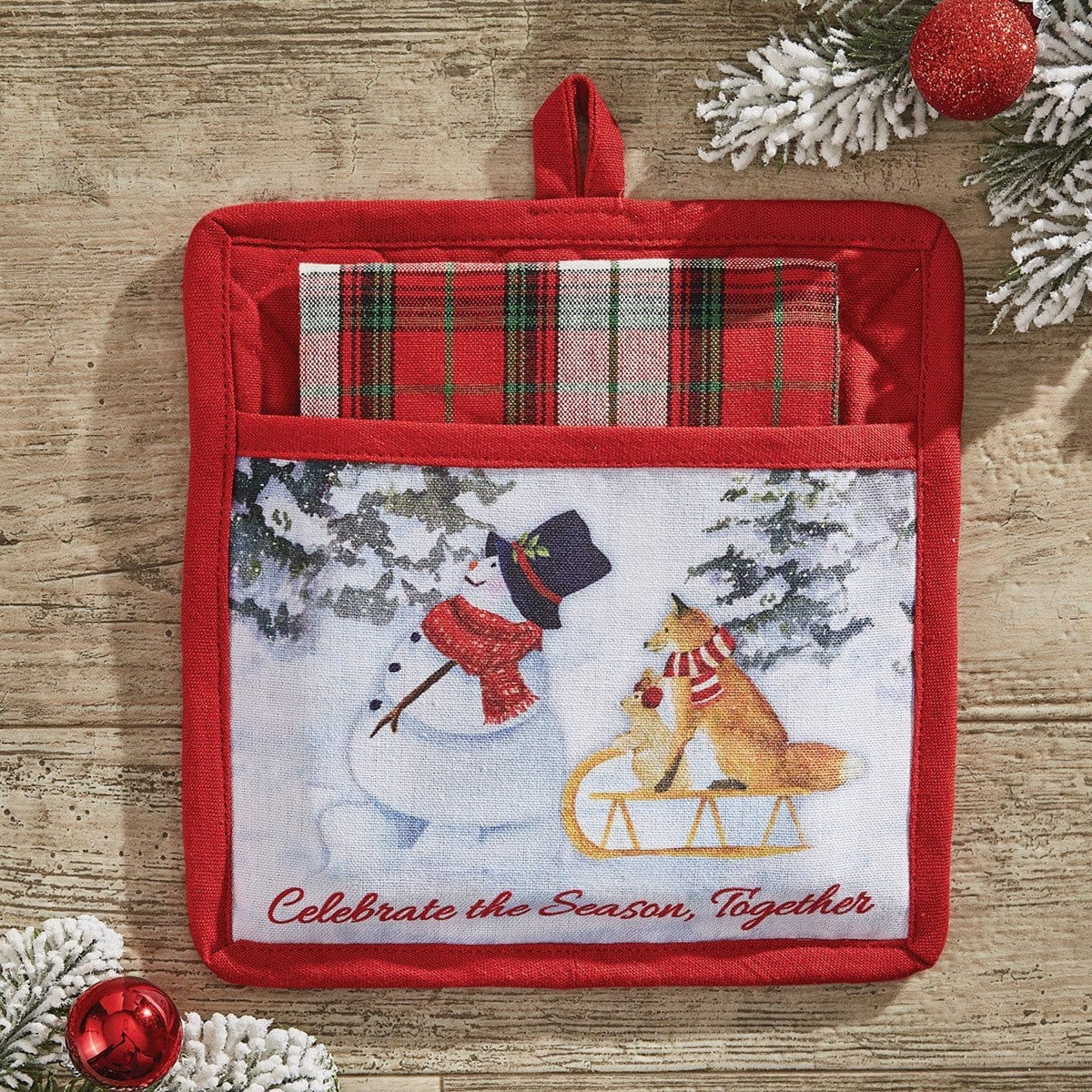 Flurry Snowman Celebrate The Season Together Pocket Potholder & Dishtowel Set 2 Piece Set-Park Designs-The Village Merchant