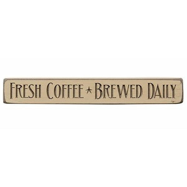 Fresh Coffee ¥ Brewed Daily Sign - Engraved Wood 12&quot; Long-Craft Wholesalers-The Village Merchant