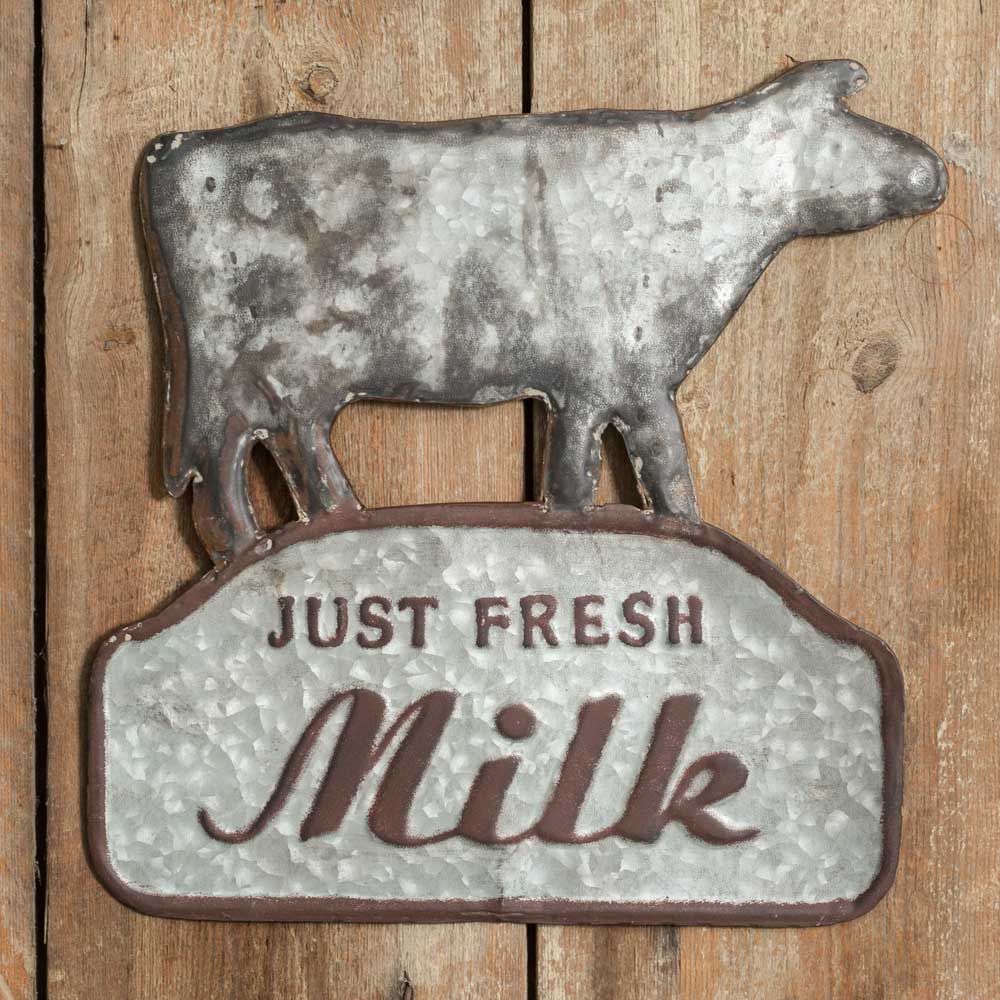 Fresh Milk Cow Sign - Embossed Metal-CTW Home-The Village Merchant