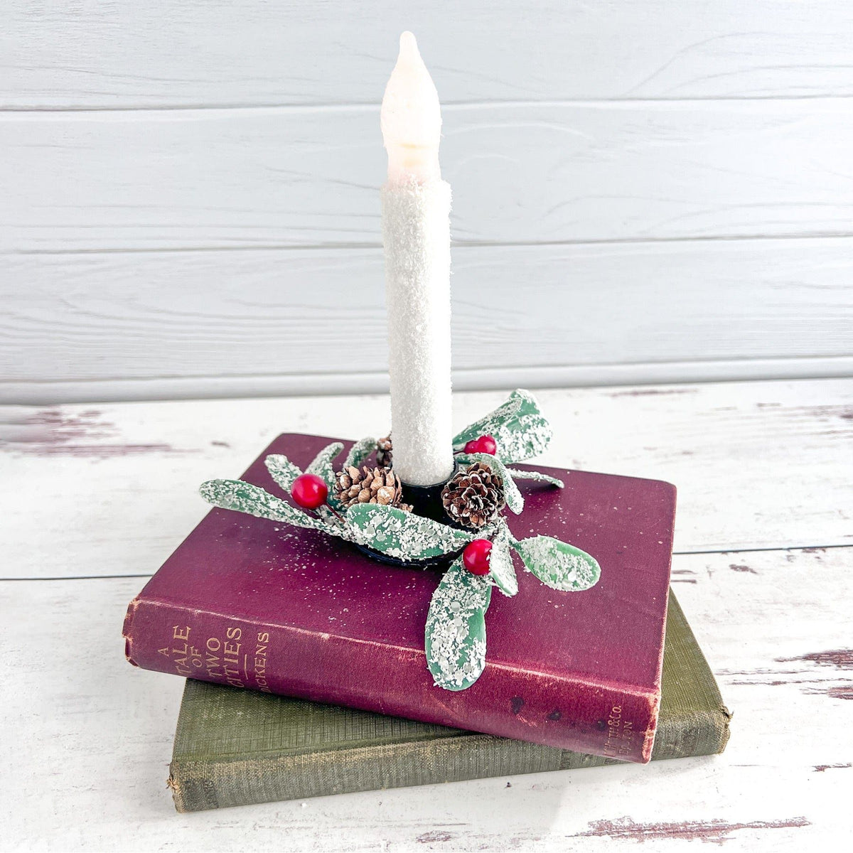 Frosty Mistletoe Mini Taper Candle Ring 1.5&quot; Inner Diameter