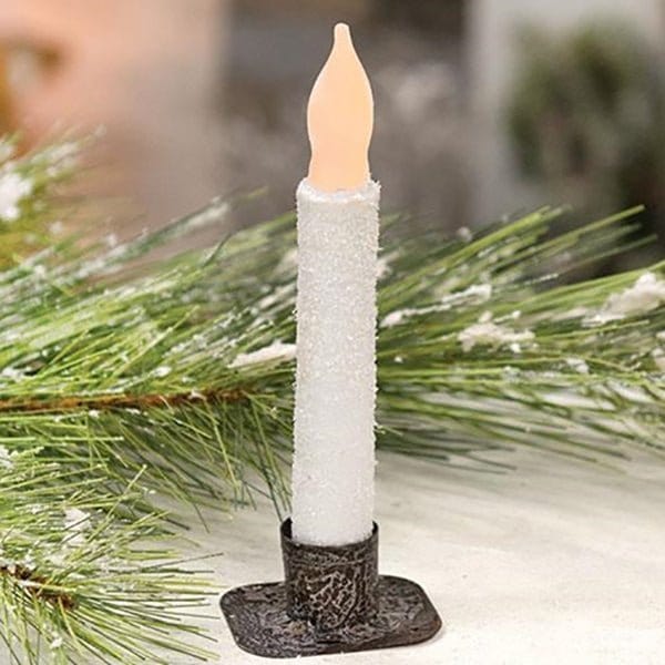 Frosty White LED Battery Candle Light Taper 6.5&quot; High - Timer Feature-Craft Wholesalers-The Village Merchant
