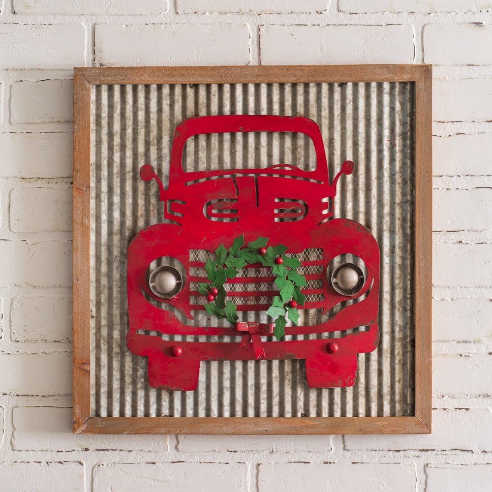 Galvanized &amp; Painted Metal Red Truck Sign - Laser Cut Metal-CTW Home-The Village Merchant