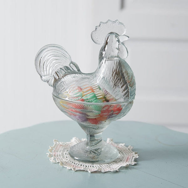 Clear Glass Rooster cheapest Candy Dish Compote