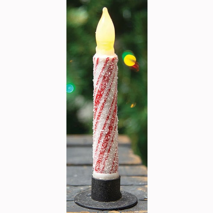 Glittered Candy Cane LED Battery Candle Light Taper 6.5&quot; High - Timer Feature-Craft Wholesalers-The Village Merchant