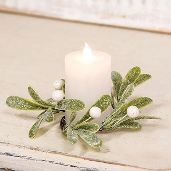 Glittered Mistletoe Candle / Napkin Ring 2&quot; Inner / 6&quot; Outer Diameters-Craft Wholesalers-The Village Merchant