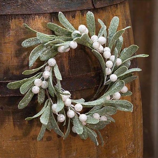 Glittered Mistletoe Candle Ring / Wreath 4.25&quot; Inner Diameter-Craft Wholesalers-The Village Merchant