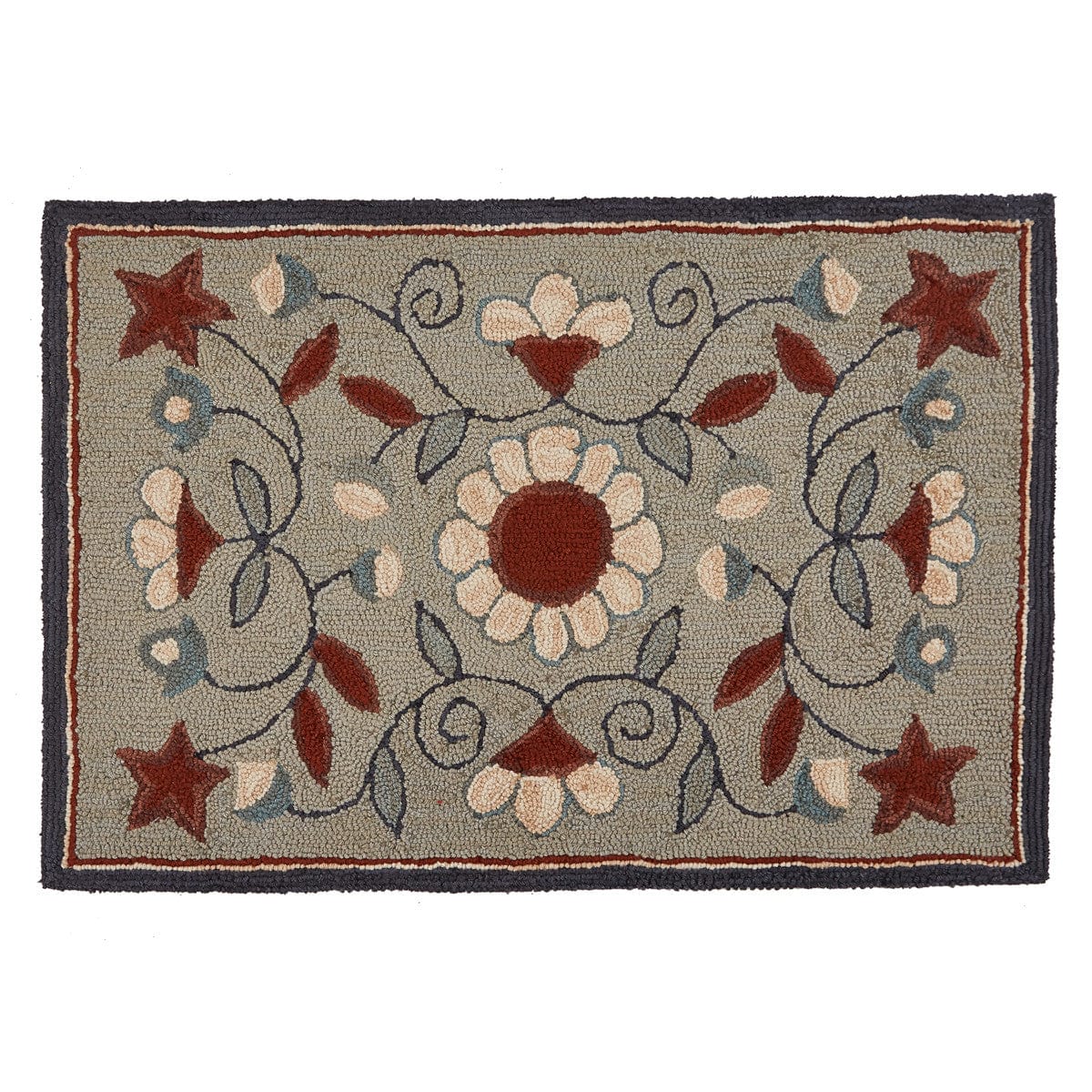 Gray Floral Hooked Rug 24&quot; X 36&quot; Rectangle