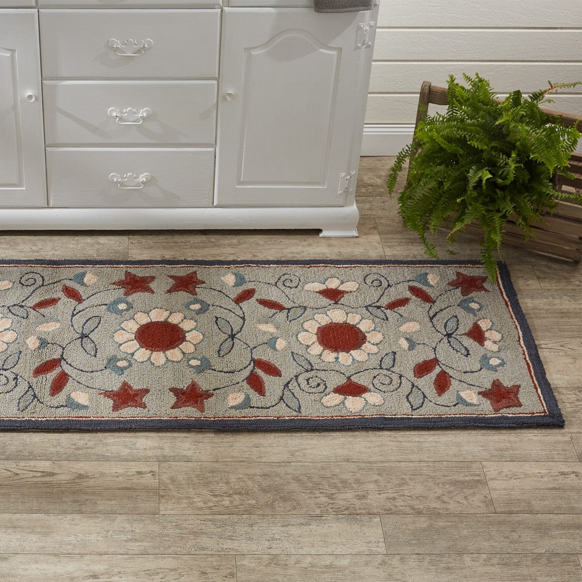 Gray Floral Hooked Rug Runner 24&quot; X 72&quot; Rectangle