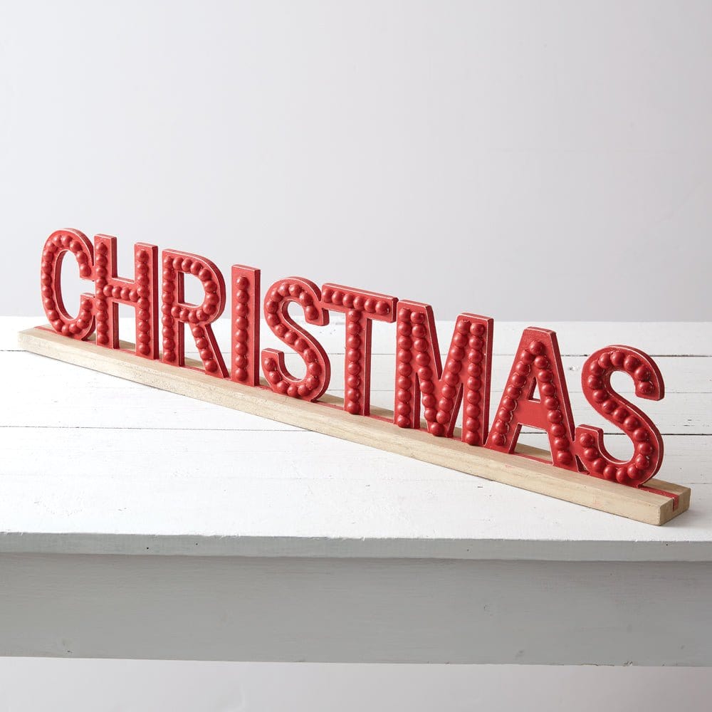 Hobnail Tabletop Christmas Sign - Red Painted Wood 33&quot; Long-CTW Home-The Village Merchant