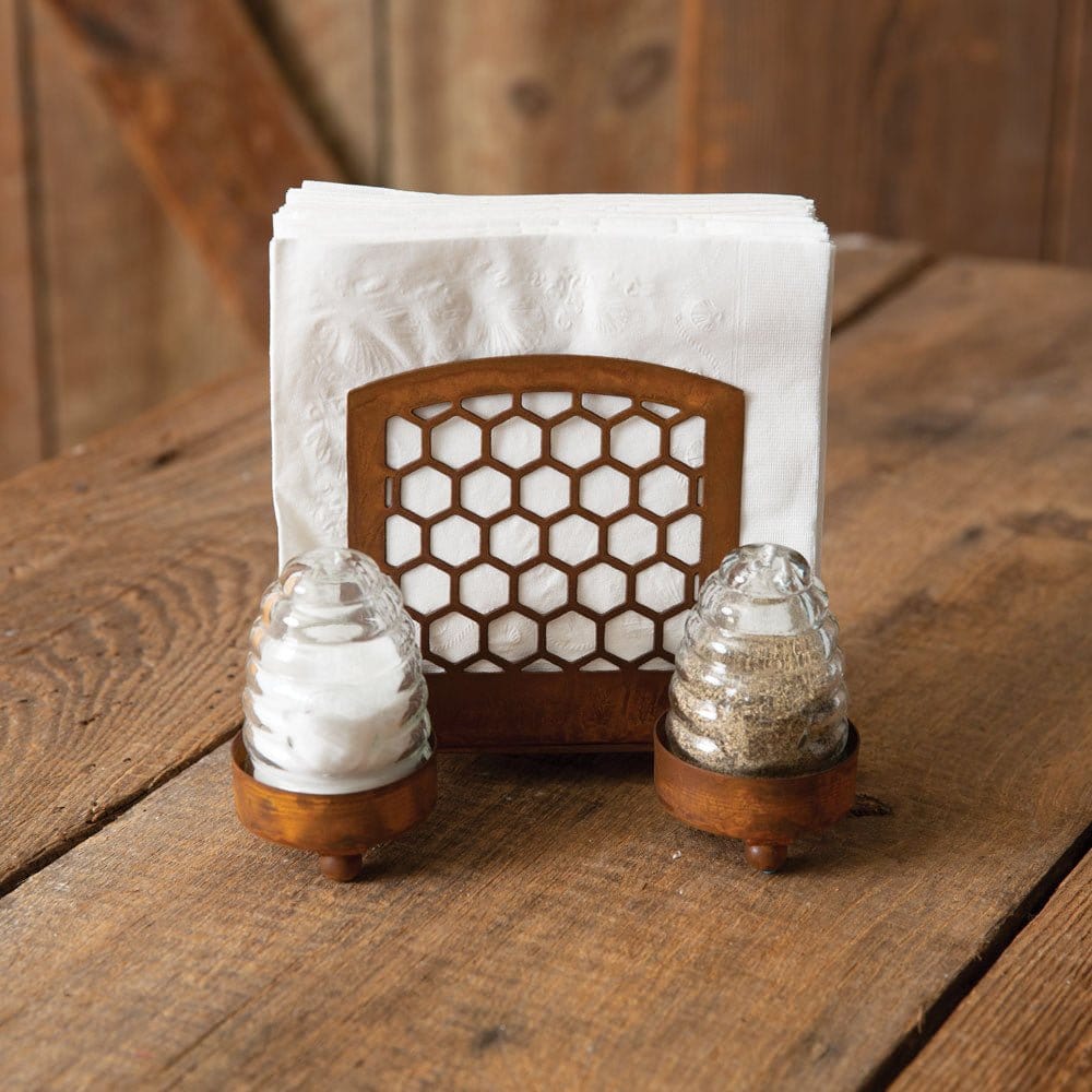 Honey Hive Caddy Napkin Holder W/ Salt &amp; Pepper Shakers-CTW Home-The Village Merchant