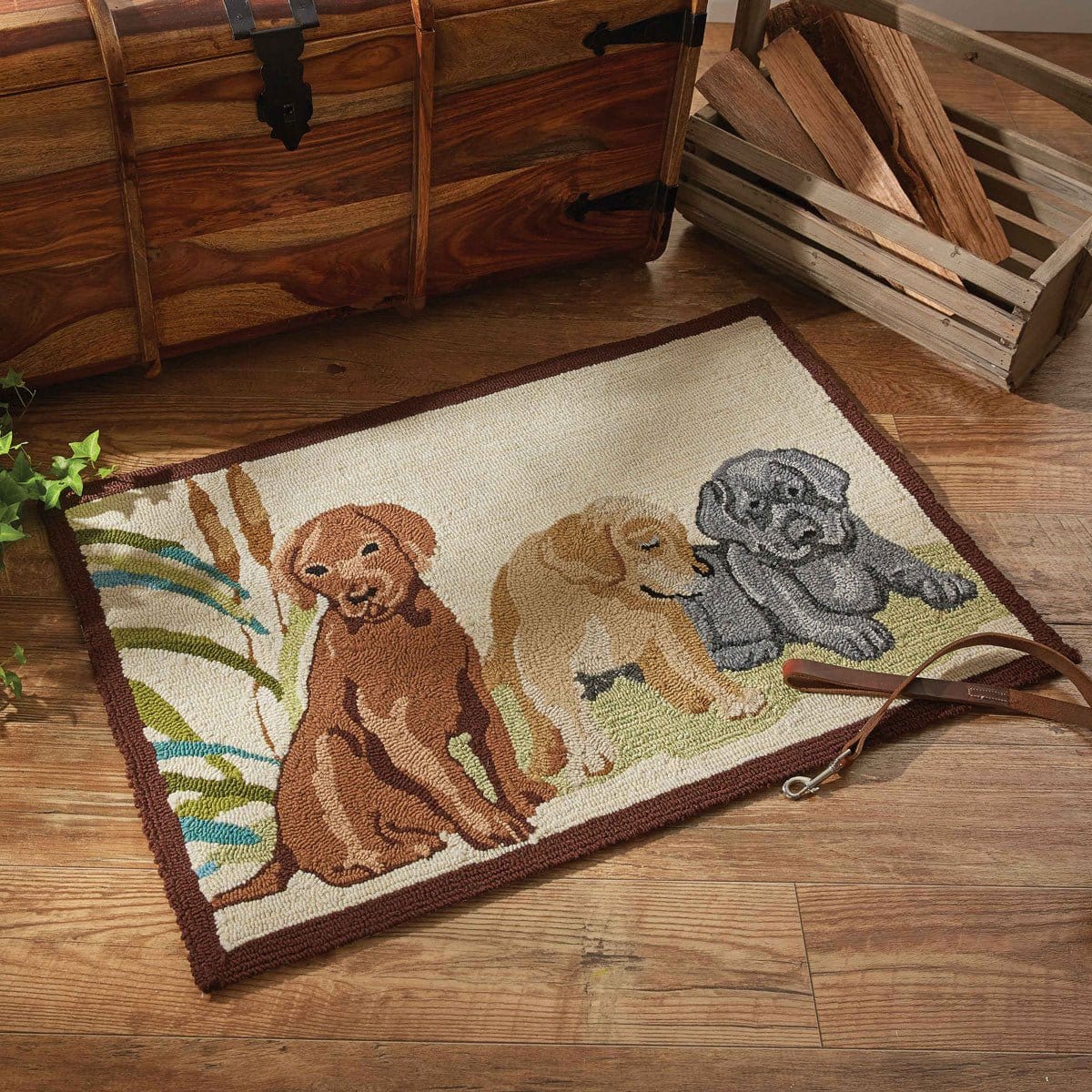 Hooked Indoor / Outdoor Lab Puppies rug 24" x 36" rectangle-Park Designs-The Village Merchant