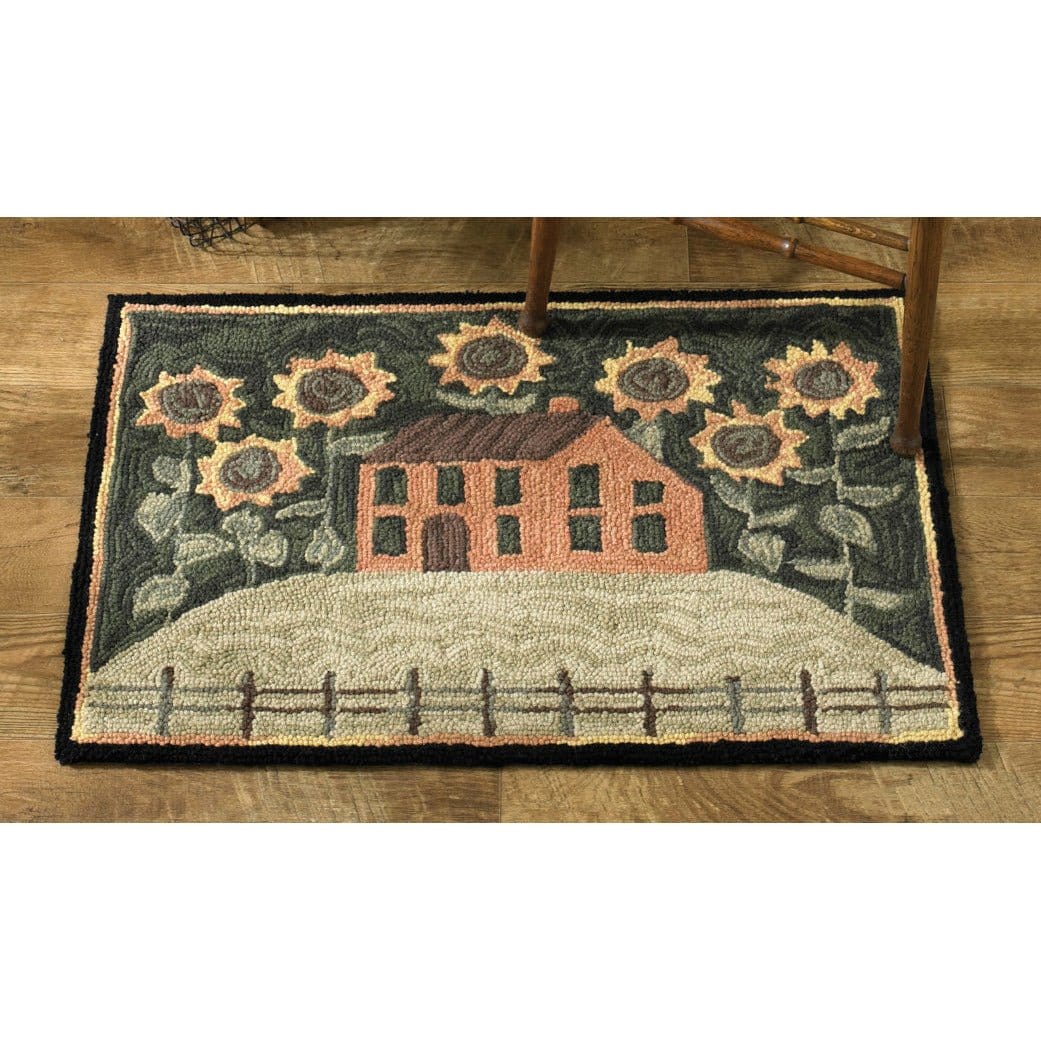 House & Sunflowers Hooked Rug 24" x 36" Rectangle-Park Designs-The Village Merchant