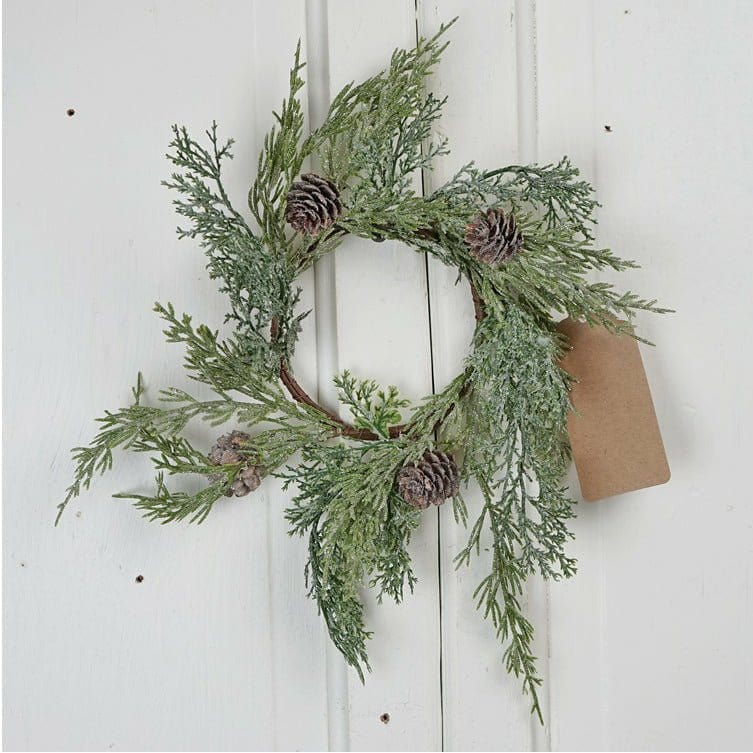 Icy Sparkled Cedar Candle Ring / Wreath 3.5" Inner Diameter-Impressive Enterprises-The Village Merchant