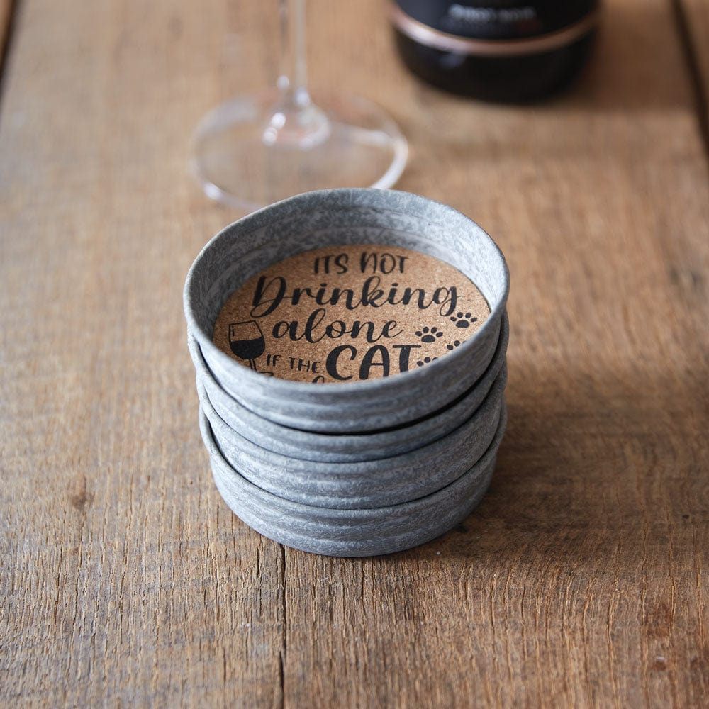 It&#39;s Not Drinking Alone If The Cat Is Home Mason Jar Lid Coaster Set of 4