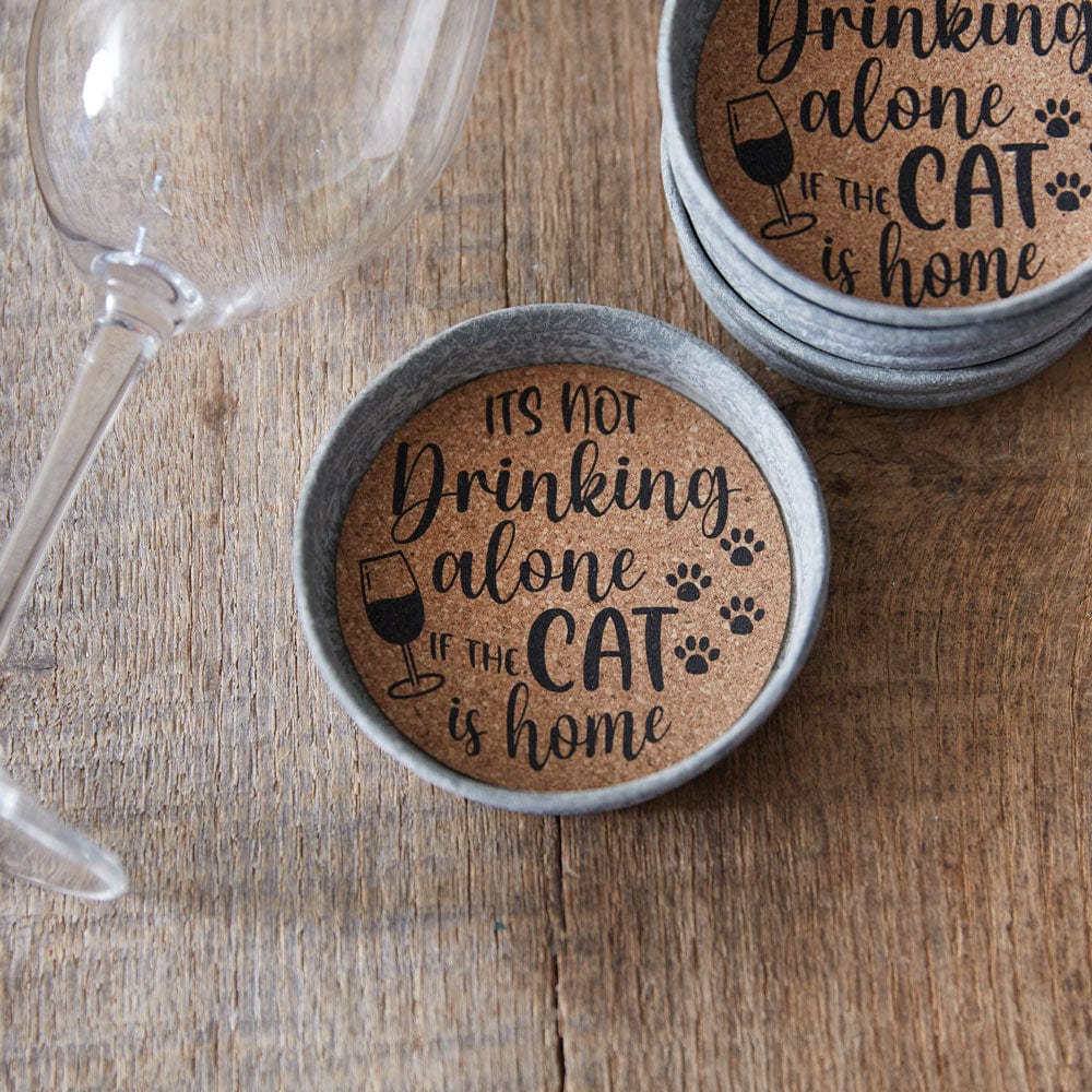 It&#39;s Not Drinking Alone If The Cat Is Home Mason Jar Lid Coaster Set of 4