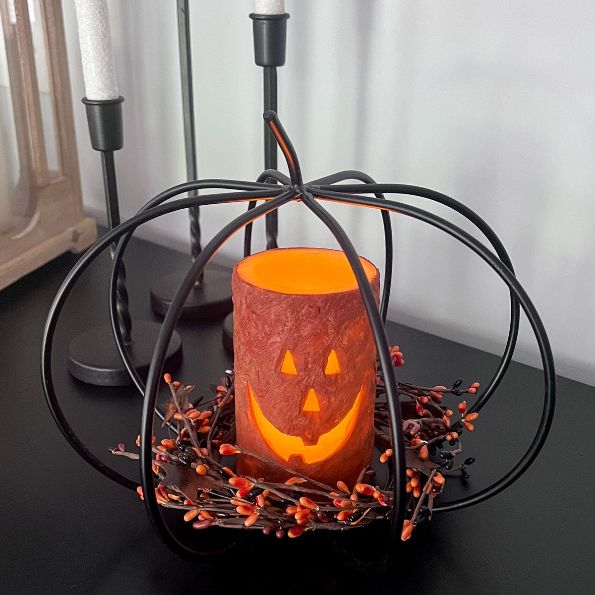 Jack-O-Lantern LED Battery Candle Light Pillar 6&quot; High With Timer