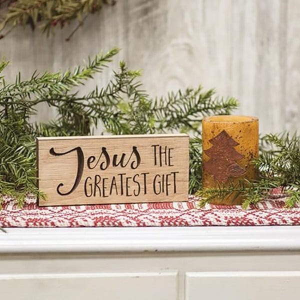Jesus the Greatest Gift Sign - Engraved Wood 8" Long-Craft Wholesalers-The Village Merchant