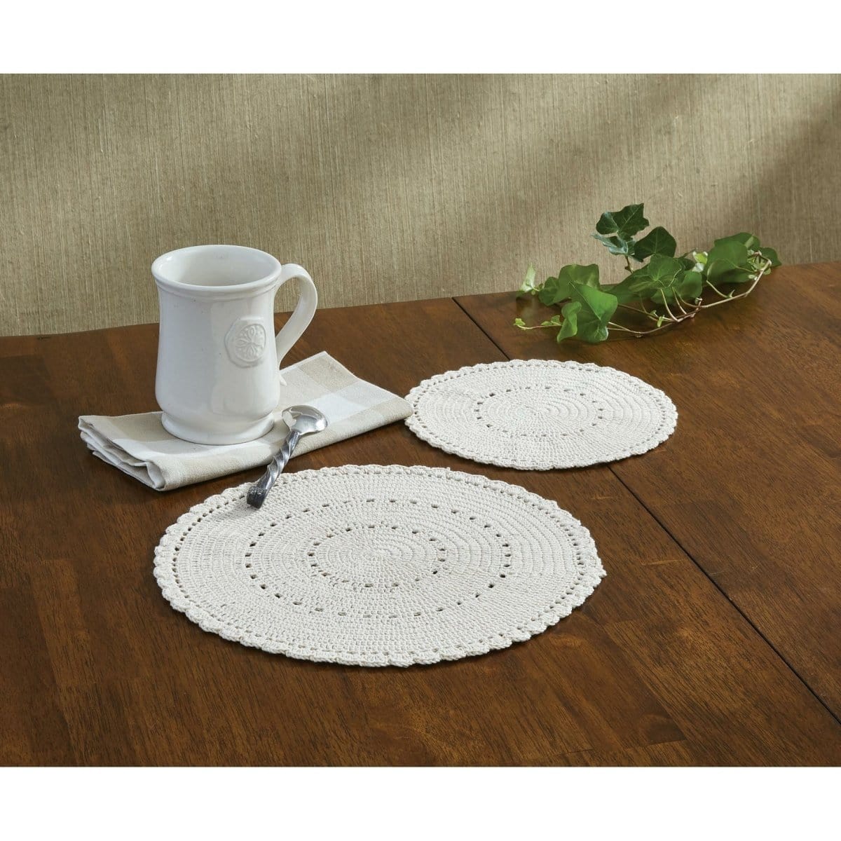 Lace in Cream Crocheted Accent Mat Round Set of 2 - Assorted Sizes-Park Designs-The Village Merchant