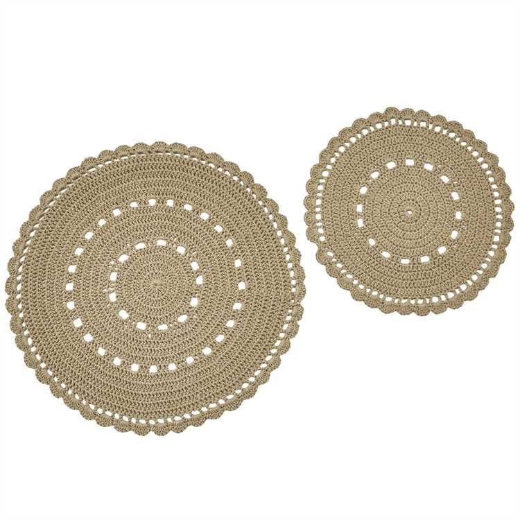 Lace in Oatmeal Crocheted Accent Mat Round Set of 2 - Assorted Sizes-Park Designs-The Village Merchant