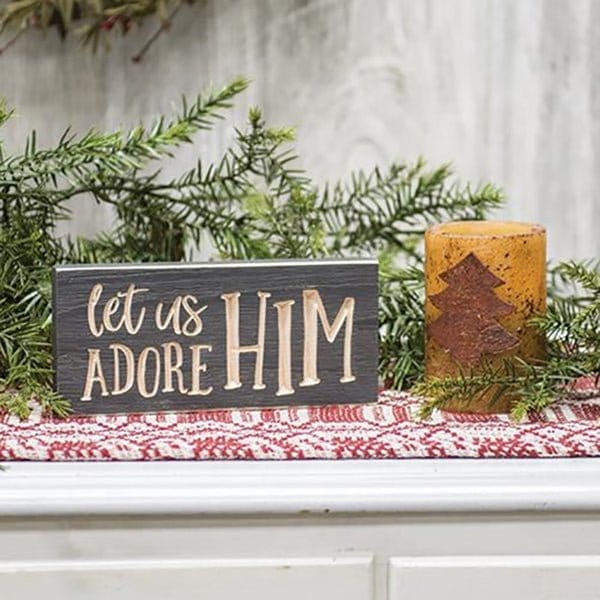 Let Us Adore Him Sign - Engraved Wood 8" Long-Craft Wholesalers-The Village Merchant