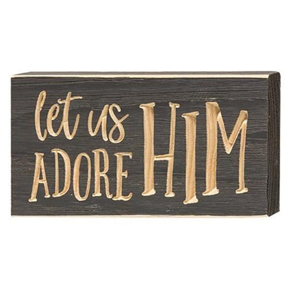 Let Us Adore Him Sign - Engraved Wood 8&quot; Long-Craft Wholesalers-The Village Merchant