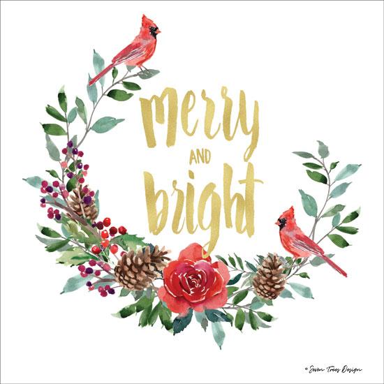 Merry &amp; Bright Wreath With Cardinals By Seven Trees Art Print - 12 X 12-Penny Lane Publishing-The Village Merchant