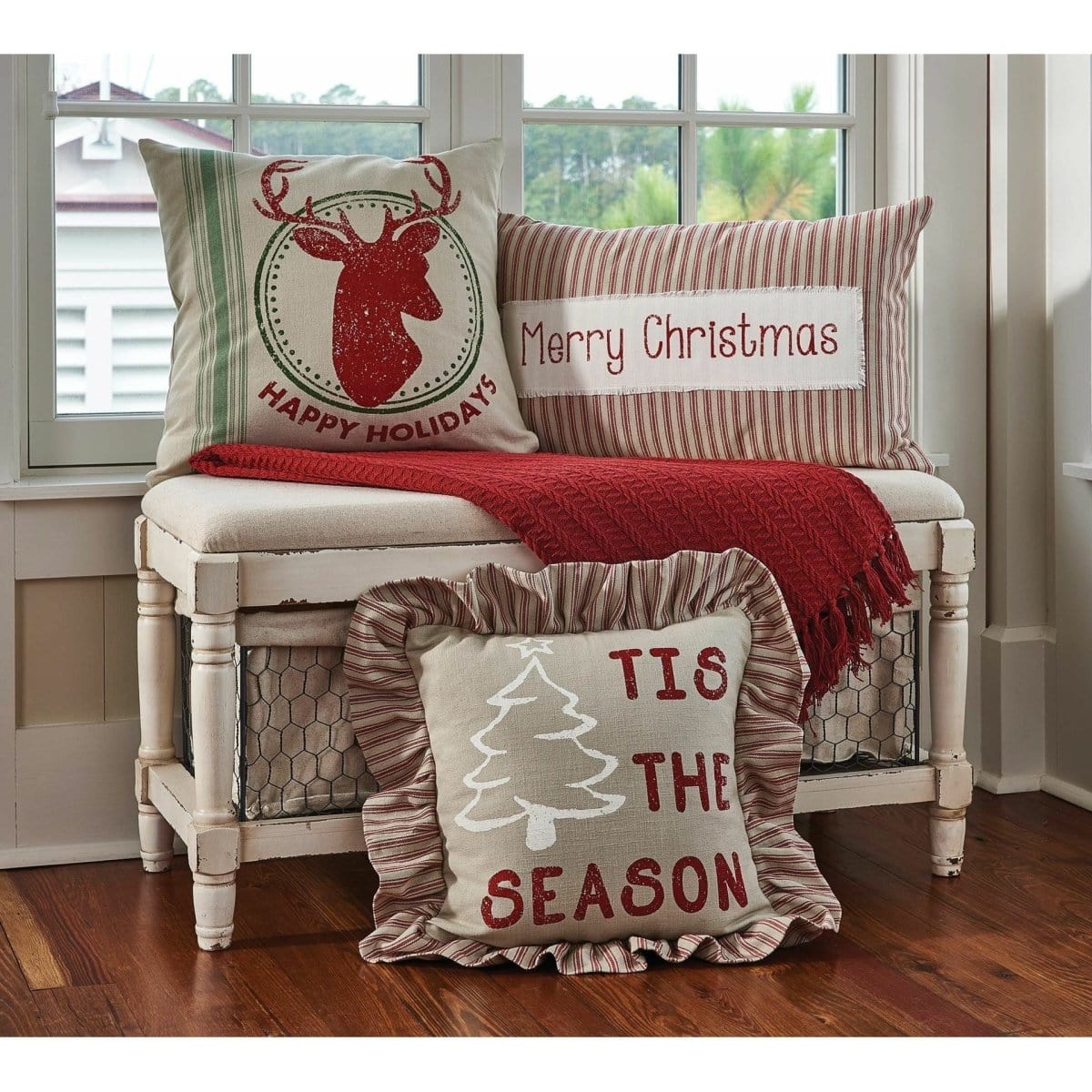 Merry Christmas Ticking Pillow 16&quot; x 26&quot;-Park Designs-The Village Merchant