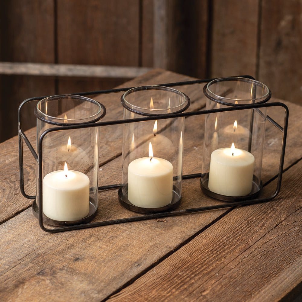 Metal & Glass Three Candle Holder For Pillar Candles-CTW Home-The Village Merchant