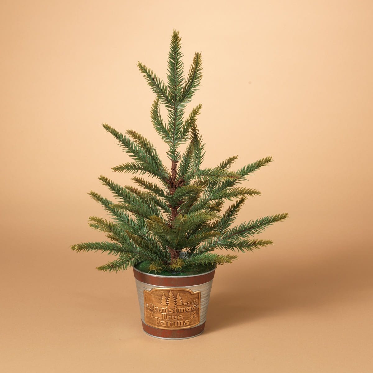 Miniature &quot; Christmas Tree Farms&quot; Pine Tree With Metal Container - 18&quot; h-Gerson-The Village Merchant