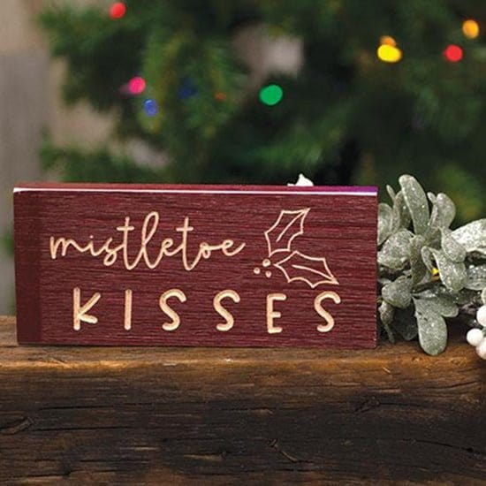 Mistletoe Kisses Sign - Engraved Wood 8&quot; Long-Craft Wholesalers-The Village Merchant