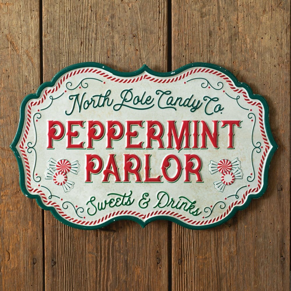 North Pole Peppermint Parlor Embossed Metal Sign-CTW Home-The Village Merchant