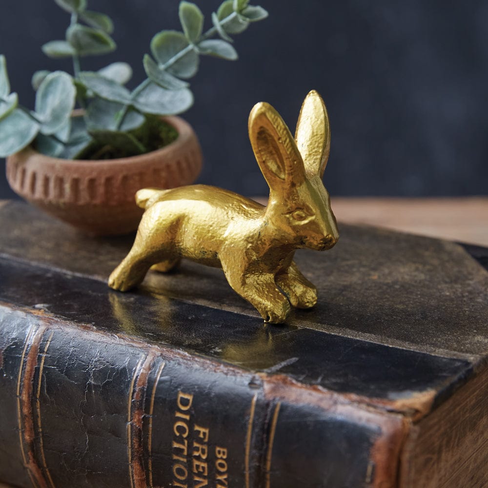 Painted Cast Iron Mini Gold Bunny Figurine