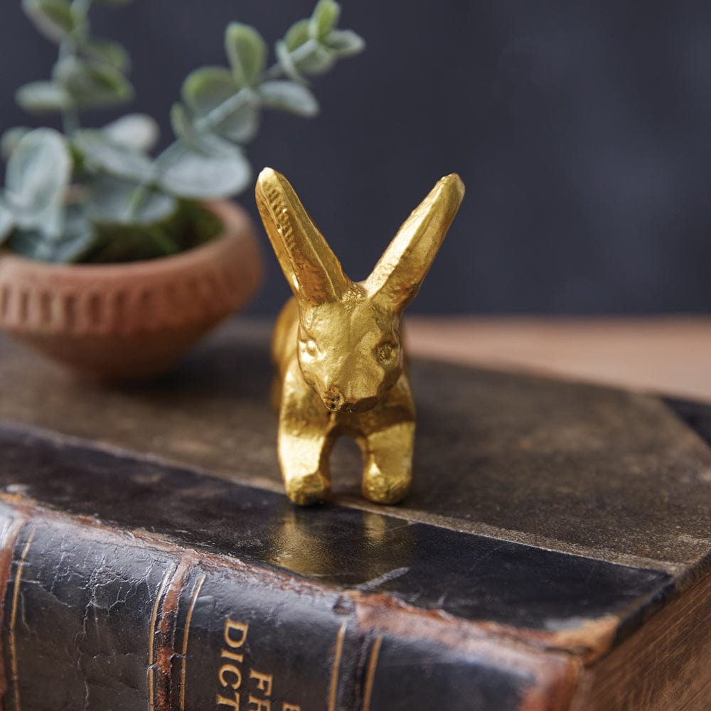 Painted Cast Iron Mini Gold Bunny Figurine