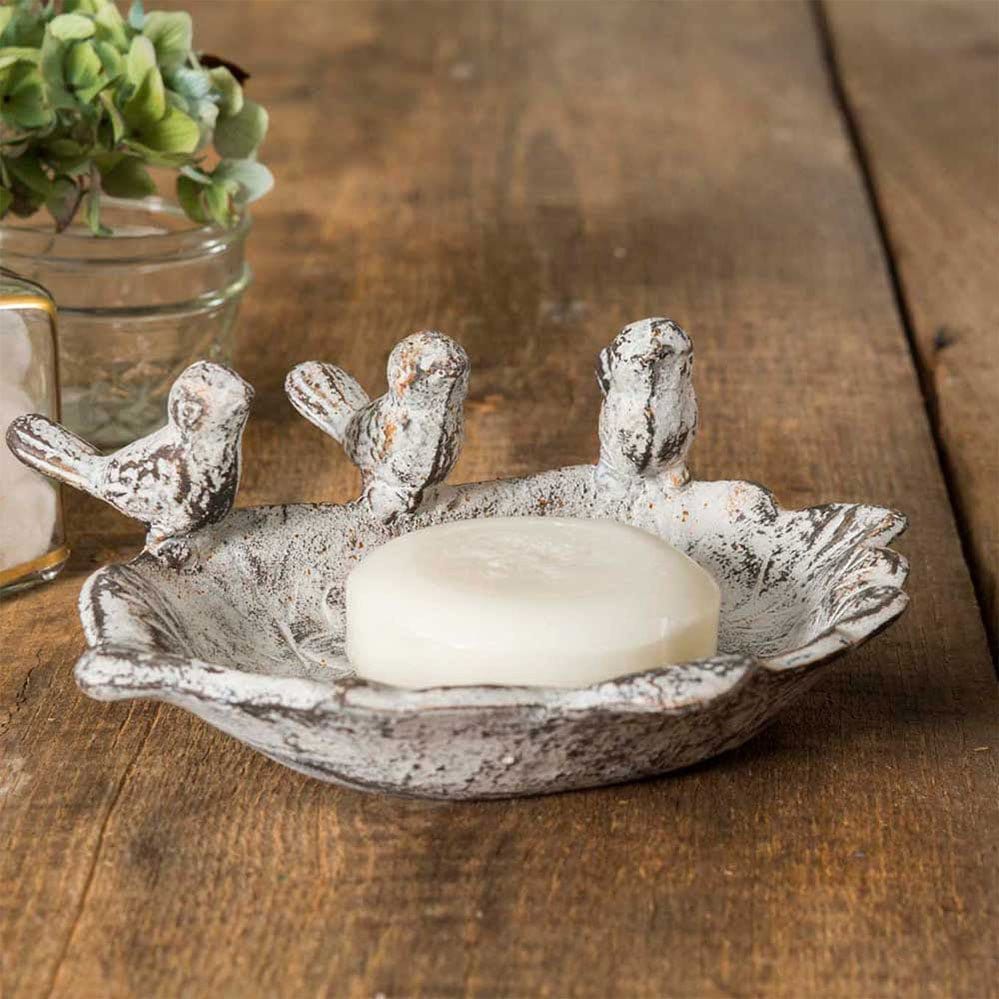 Painted Cast Iron Three Singing Birds Soap Dish / Jewelry Tray-CTW Home-The Village Merchant