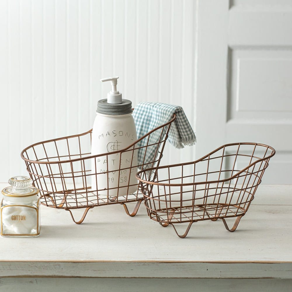 Painted Metal Copper Finish Bathtub Baskets Set of 2 - Assorted Sizes-CTW Home-The Village Merchant